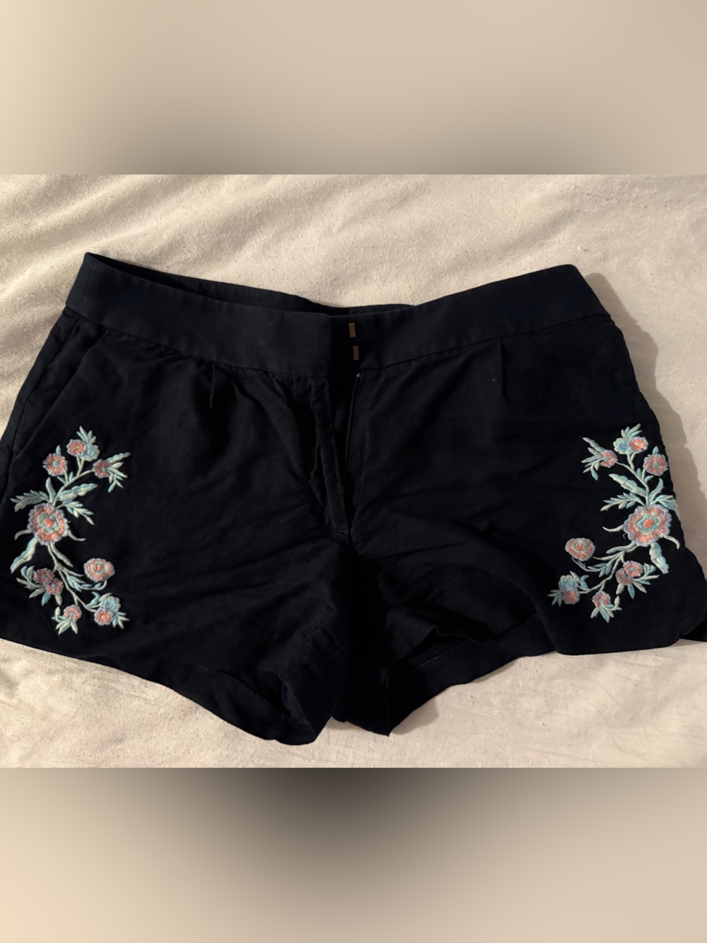 LOFT navy Floral Embroidered Shorts